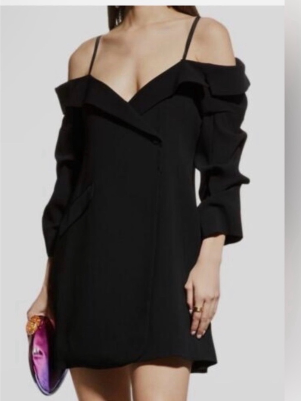 cinq a sept Black Off-Shoulder Spaghetti-Strap Mini Dress